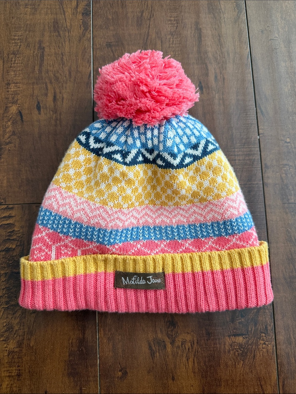 Matilda Jane Pink, Yellow & Blue Pom-Pom Knit Hat